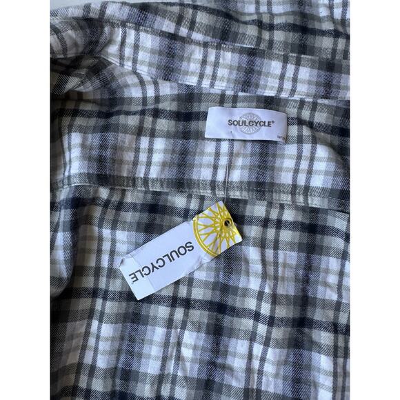 SoulCycle Cotton Yoga Wheel & Patches Flannel Button Up Shirt Top - Picture 9 of 9